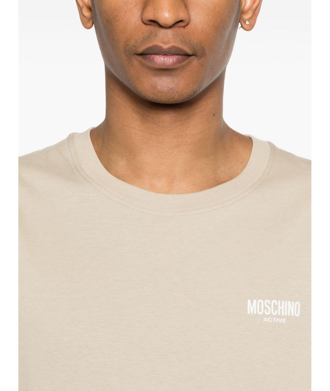 MOSCHINO UNDERWEAR Бежевая хлопковая футболка, фото 5