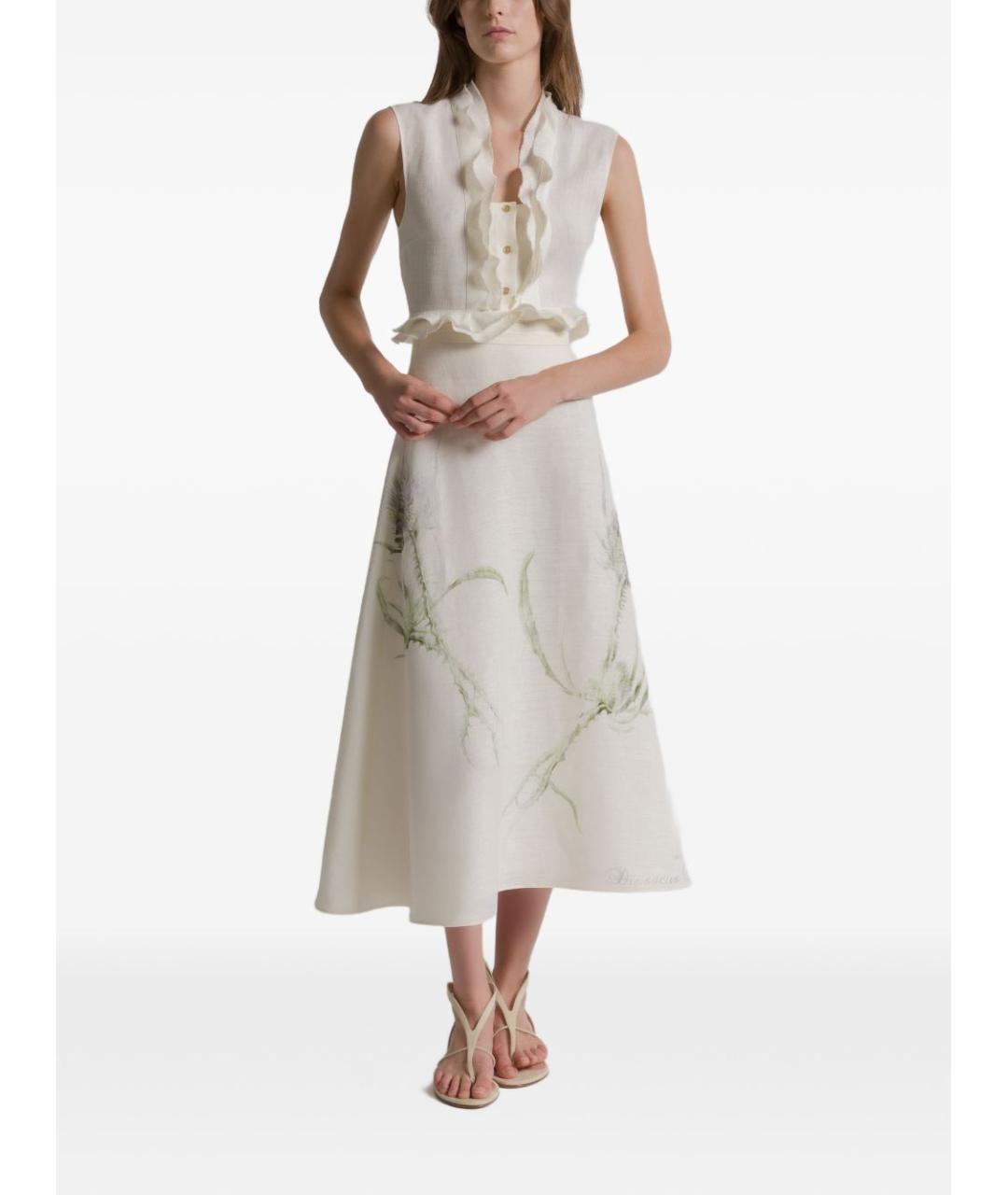 ALBERTA FERRETTI Бежевая льняная юбка миди, фото 2