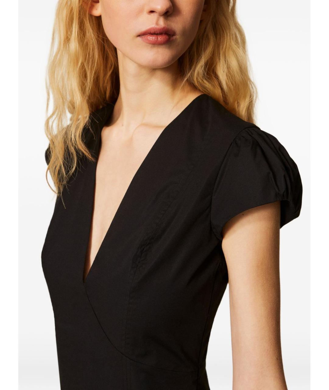TWIN-SET Черное хлопковое повседневное платье, фото 4