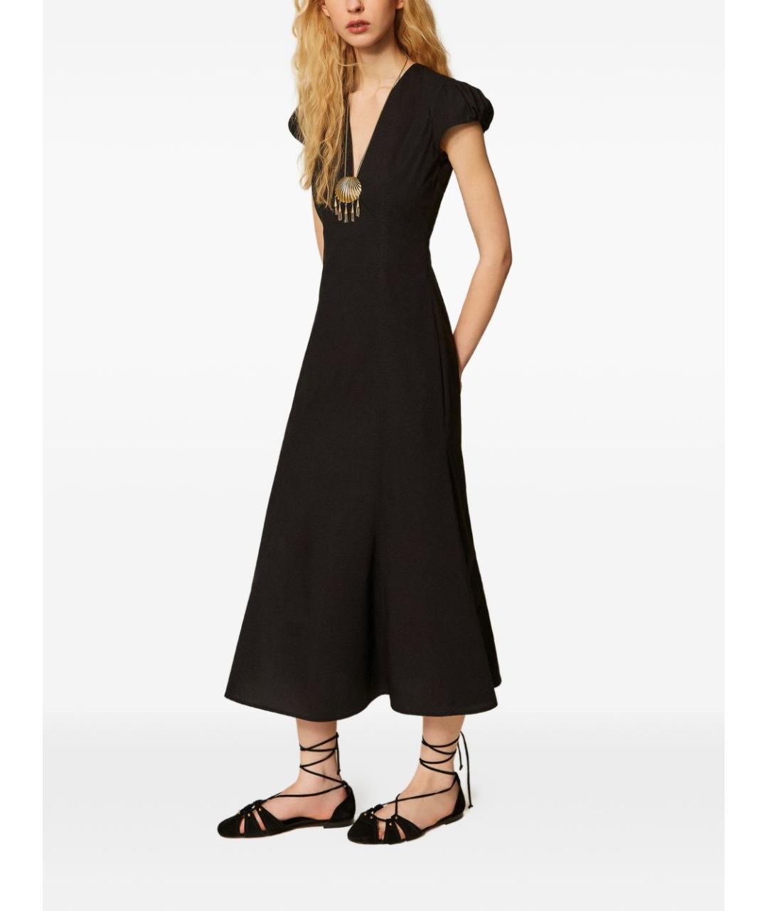 TWIN-SET Черное хлопковое повседневное платье, фото 3