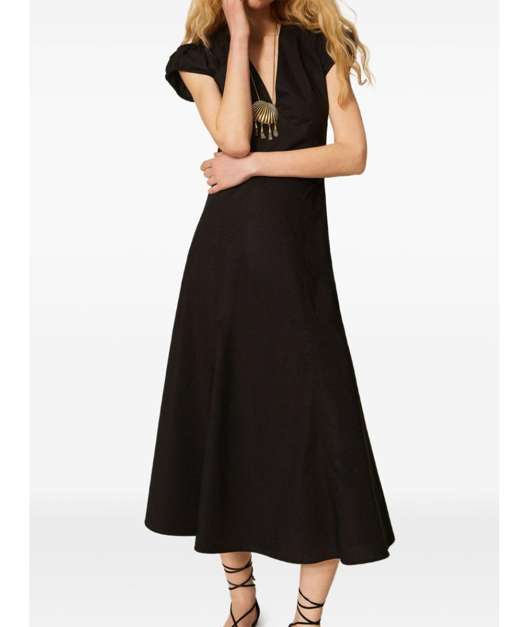 TWIN-SET Черное хлопковое повседневное платье, фото 5