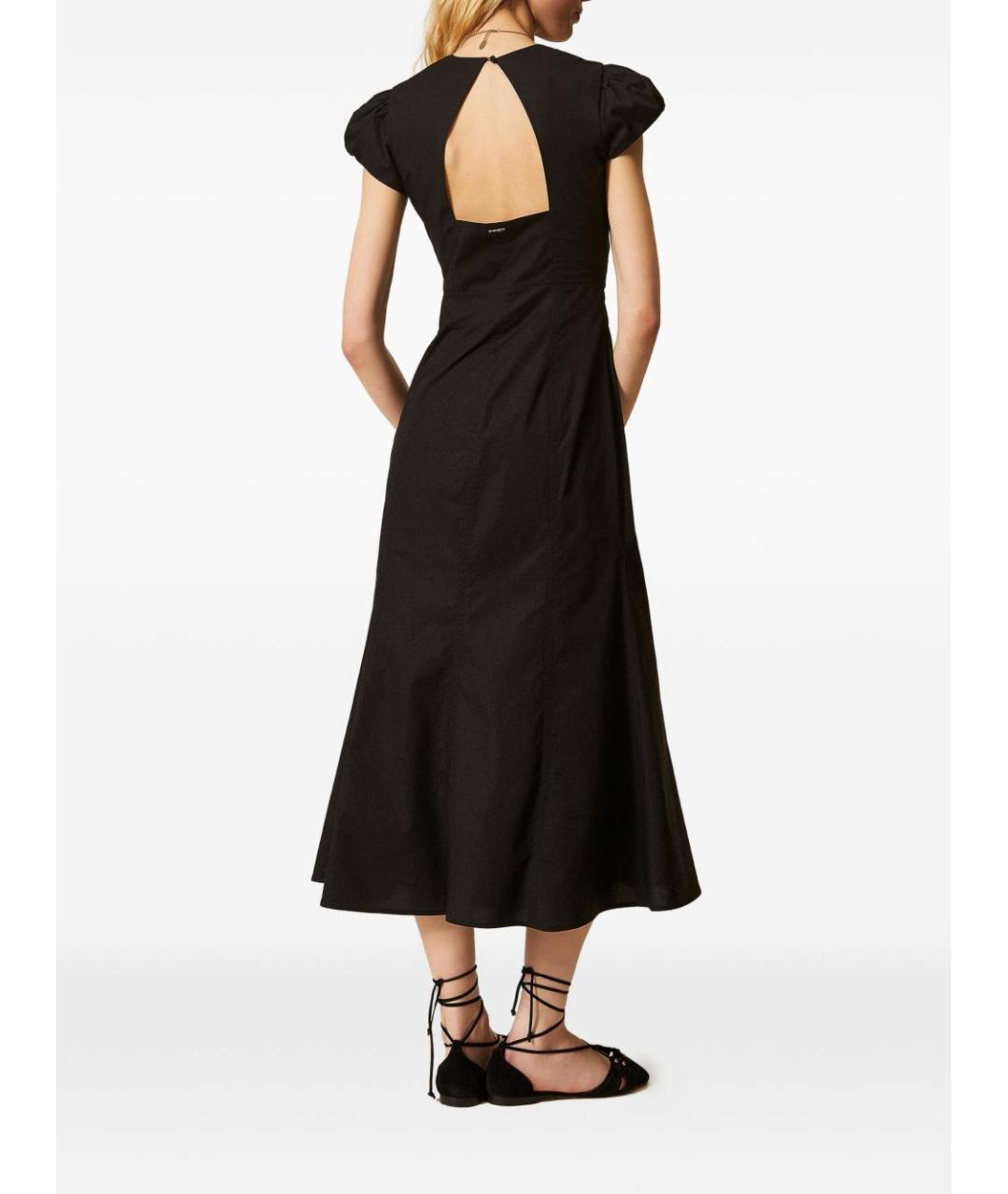 TWIN-SET Черное хлопковое повседневное платье, фото 2