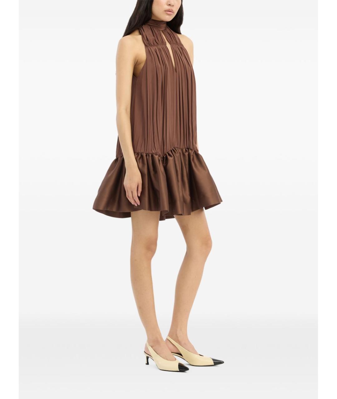 ROTATE Коричневое вискозное коктейльное платье, фото 6