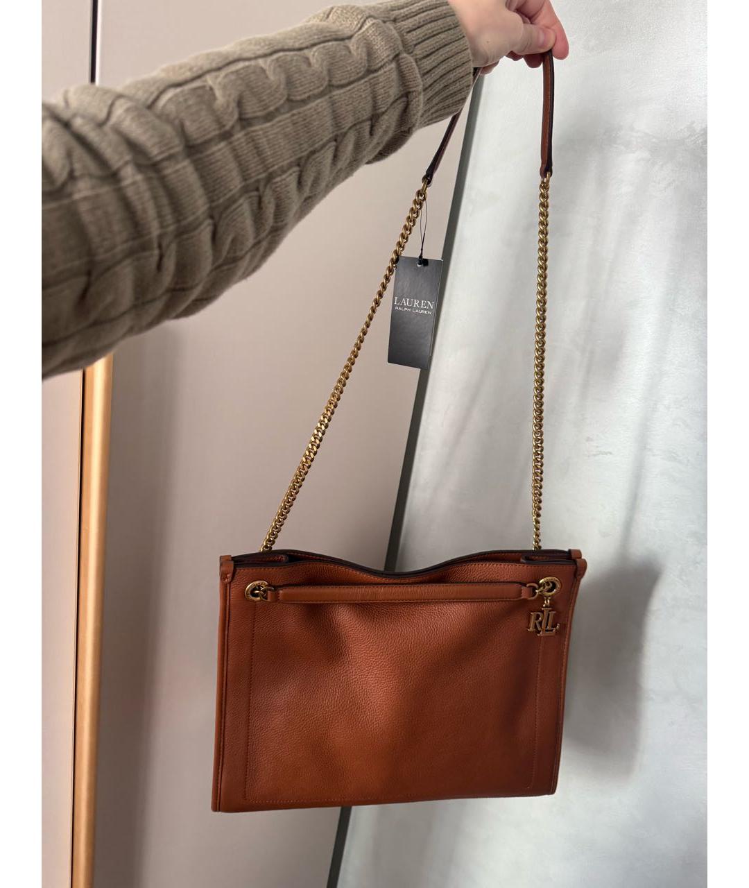 RALPH LAUREN Коричневая кожаная сумка через плечо, фото 4