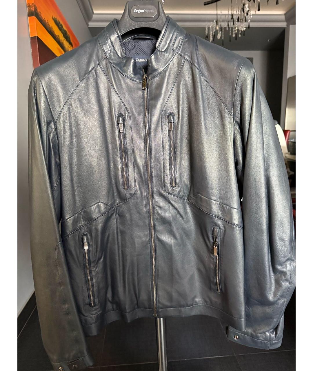 ZEGNA Темно-синяя кожаная куртка, фото 8
