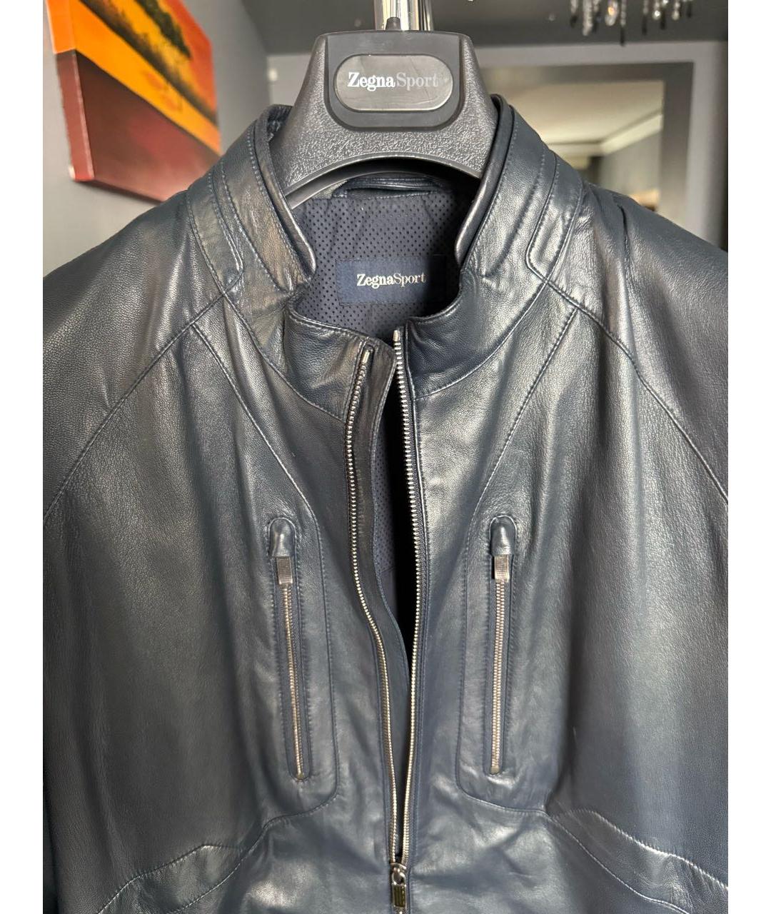 ZEGNA Темно-синяя кожаная куртка, фото 3