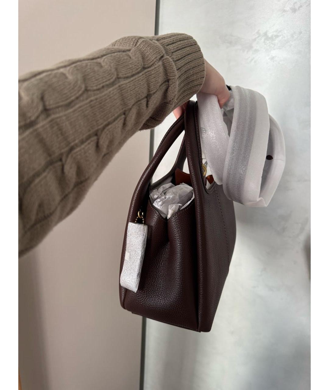 COACH Коричневая кожаная сумка тоут, фото 5