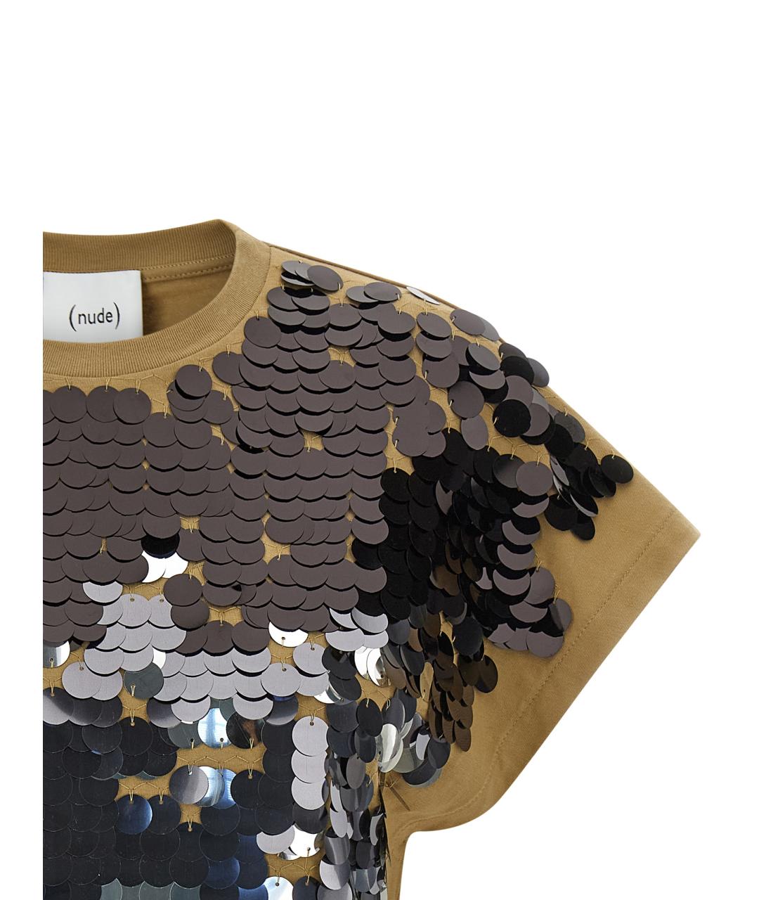 NUDE Коричневая хлопковая футболка, фото 3