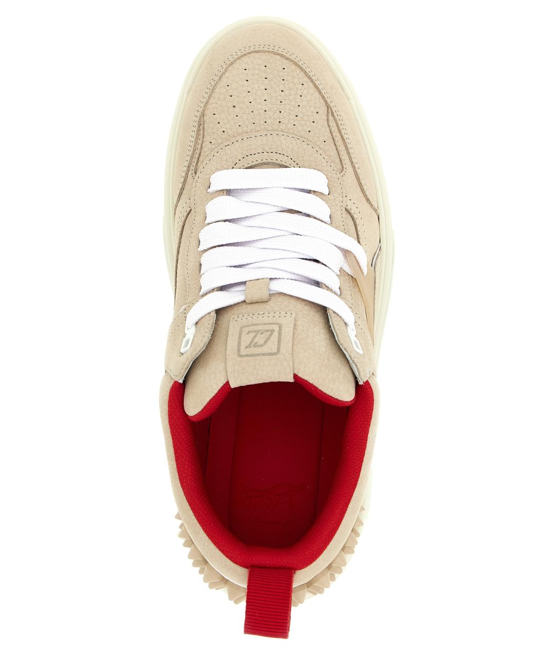 CHRISTIAN LOUBOUTIN Бежевые кожаные низкие кроссовки / кеды, фото 4