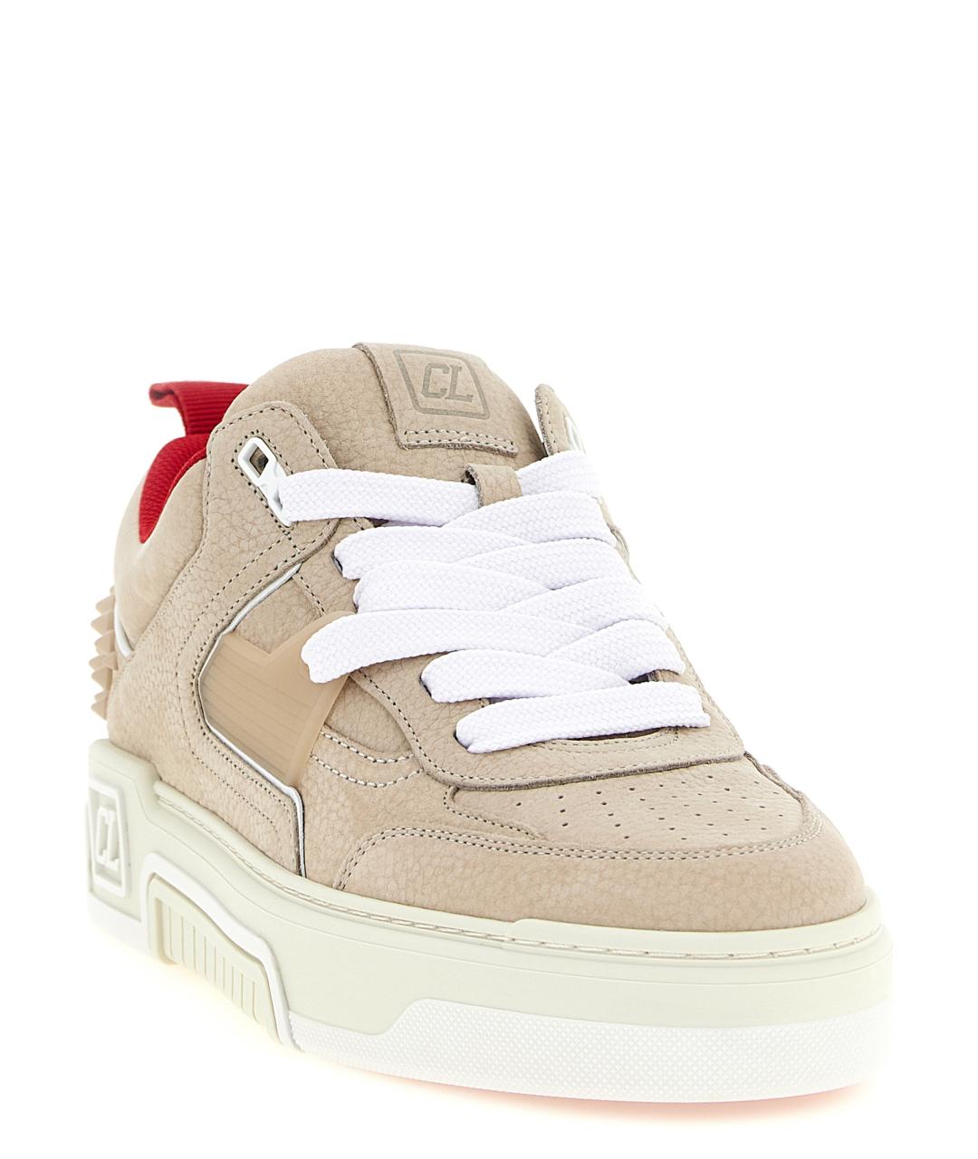 CHRISTIAN LOUBOUTIN Бежевые кожаные низкие кроссовки / кеды, фото 2