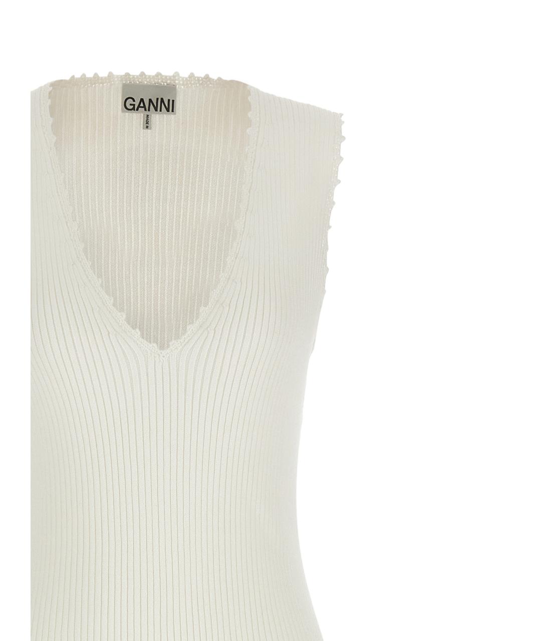GANNI Белое хлопковое повседневное платье, фото 3