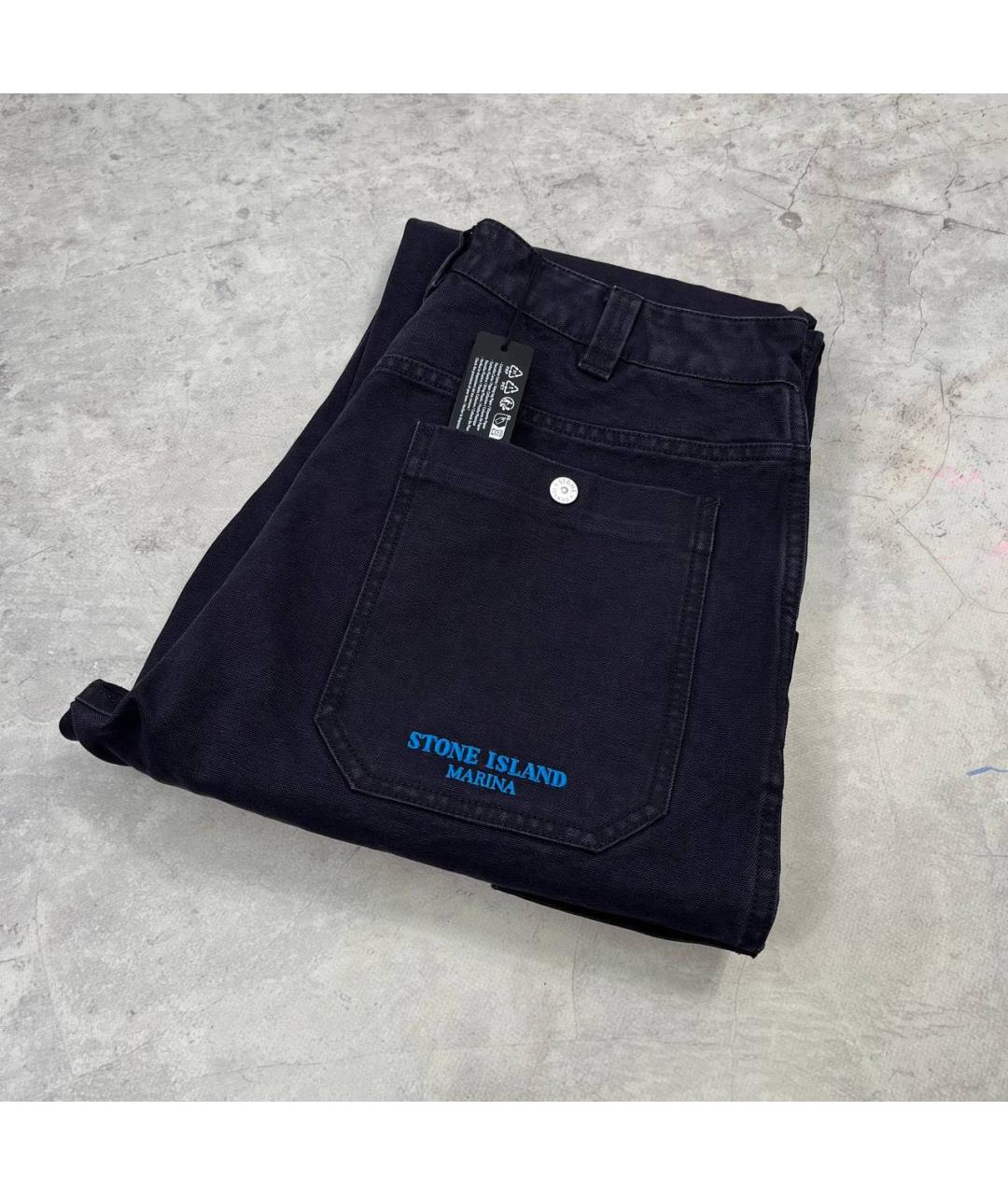 STONE ISLAND Темно-синие хлопковые прямые джинсы, фото 6