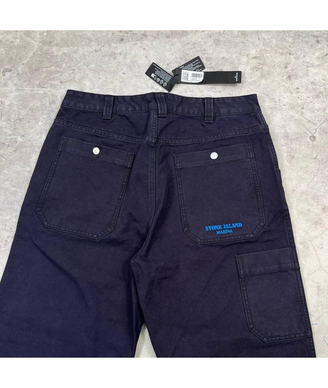 STONE ISLAND Темно-синие хлопковые прямые джинсы, фото 3