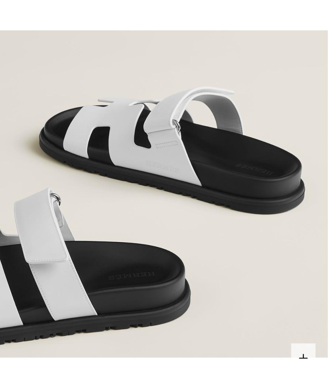 HERMES Белые кожаные шлепанцы, фото 4