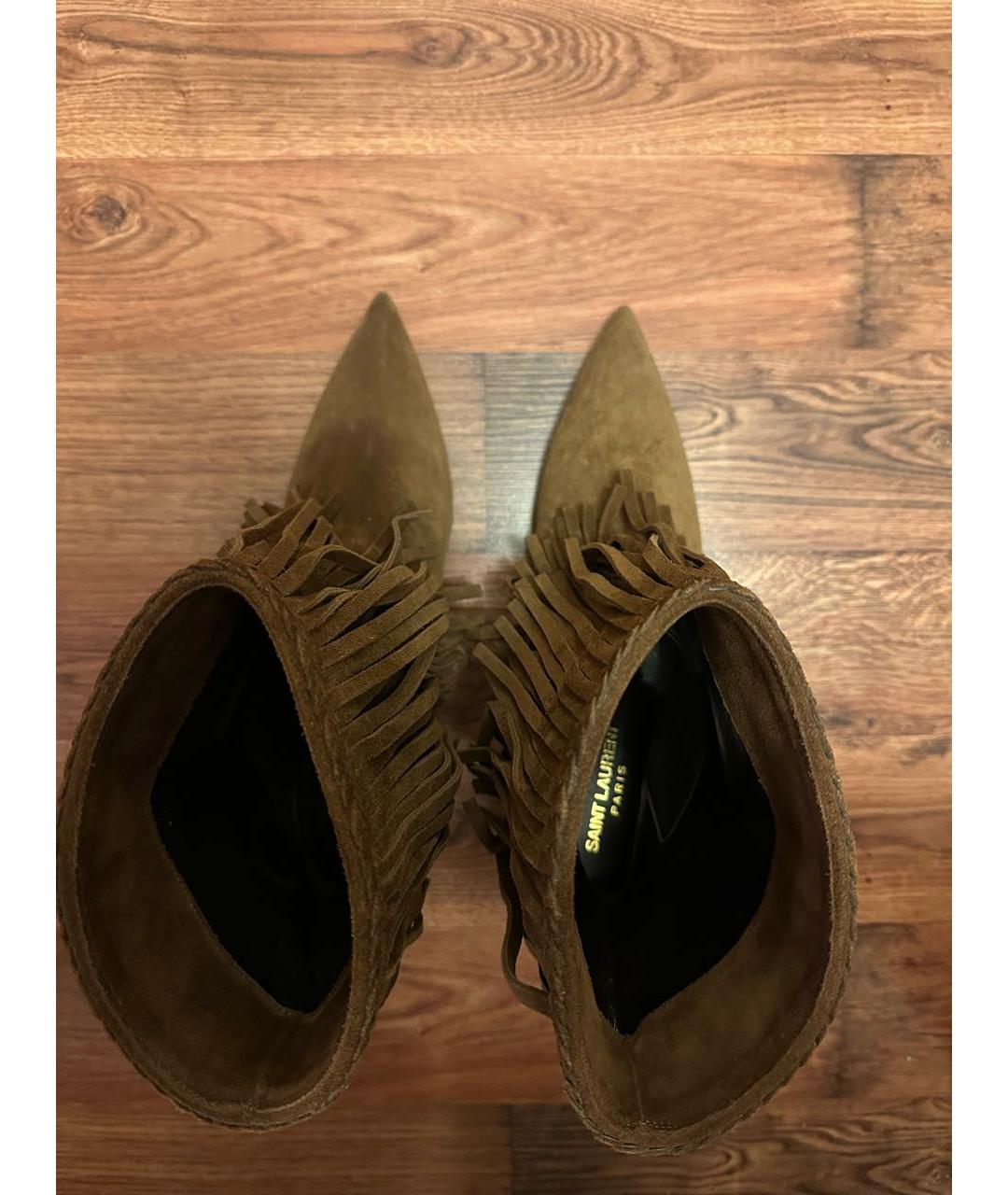 SAINT LAURENT Бежевые замшевые ботильоны, фото 4