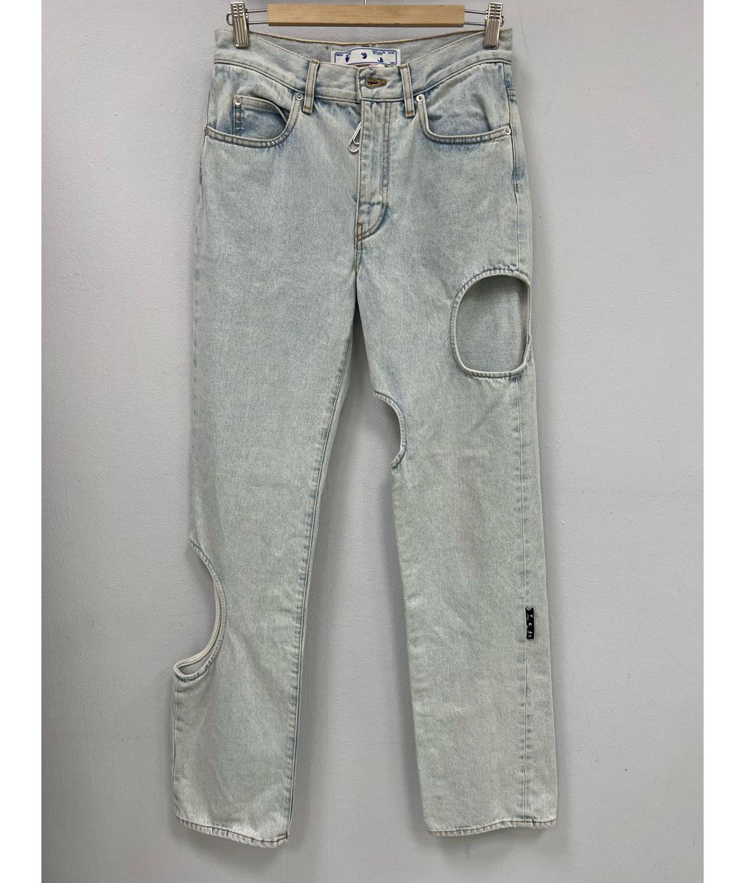 OFF-WHITE Голубые хлопковые прямые джинсы, фото 9