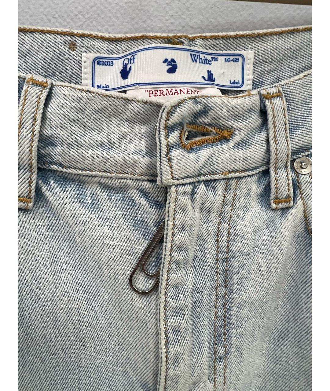 OFF-WHITE Голубые хлопковые прямые джинсы, фото 6