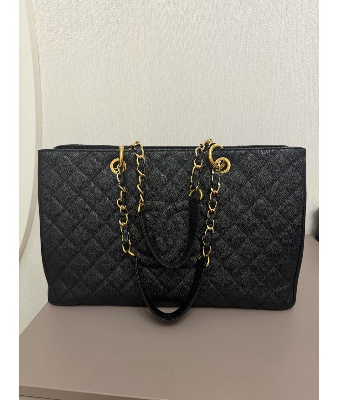 CHANEL Черная кожаная сумка тоут, фото 9