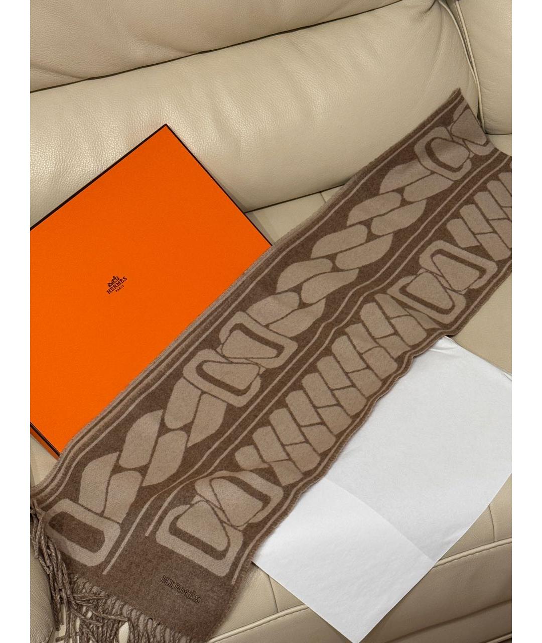 HERMES Коричневый кашемировый шарф, фото 5