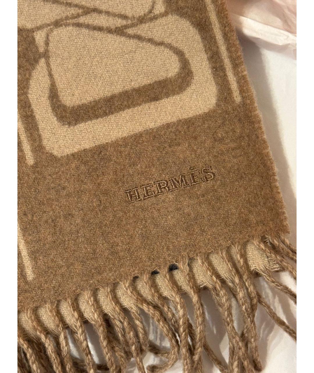 HERMES Коричневый кашемировый шарф, фото 4