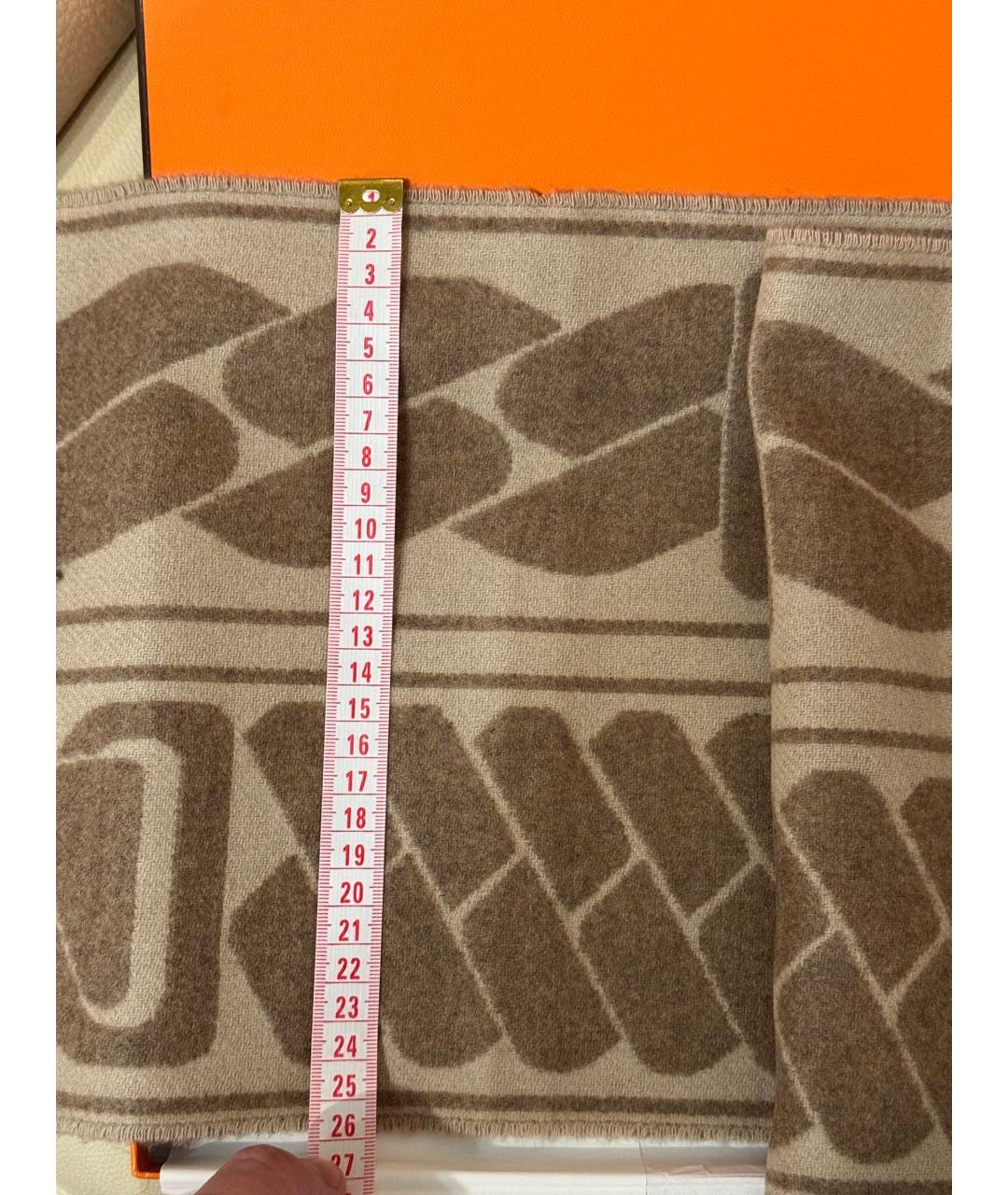 HERMES Коричневый кашемировый шарф, фото 8