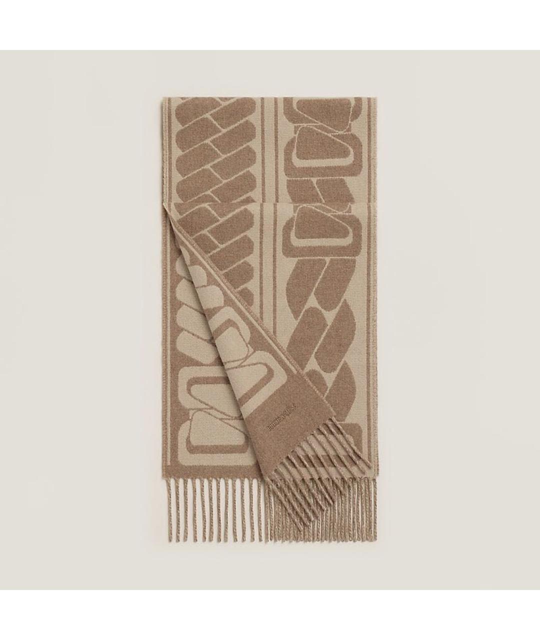 HERMES Коричневый кашемировый шарф, фото 9