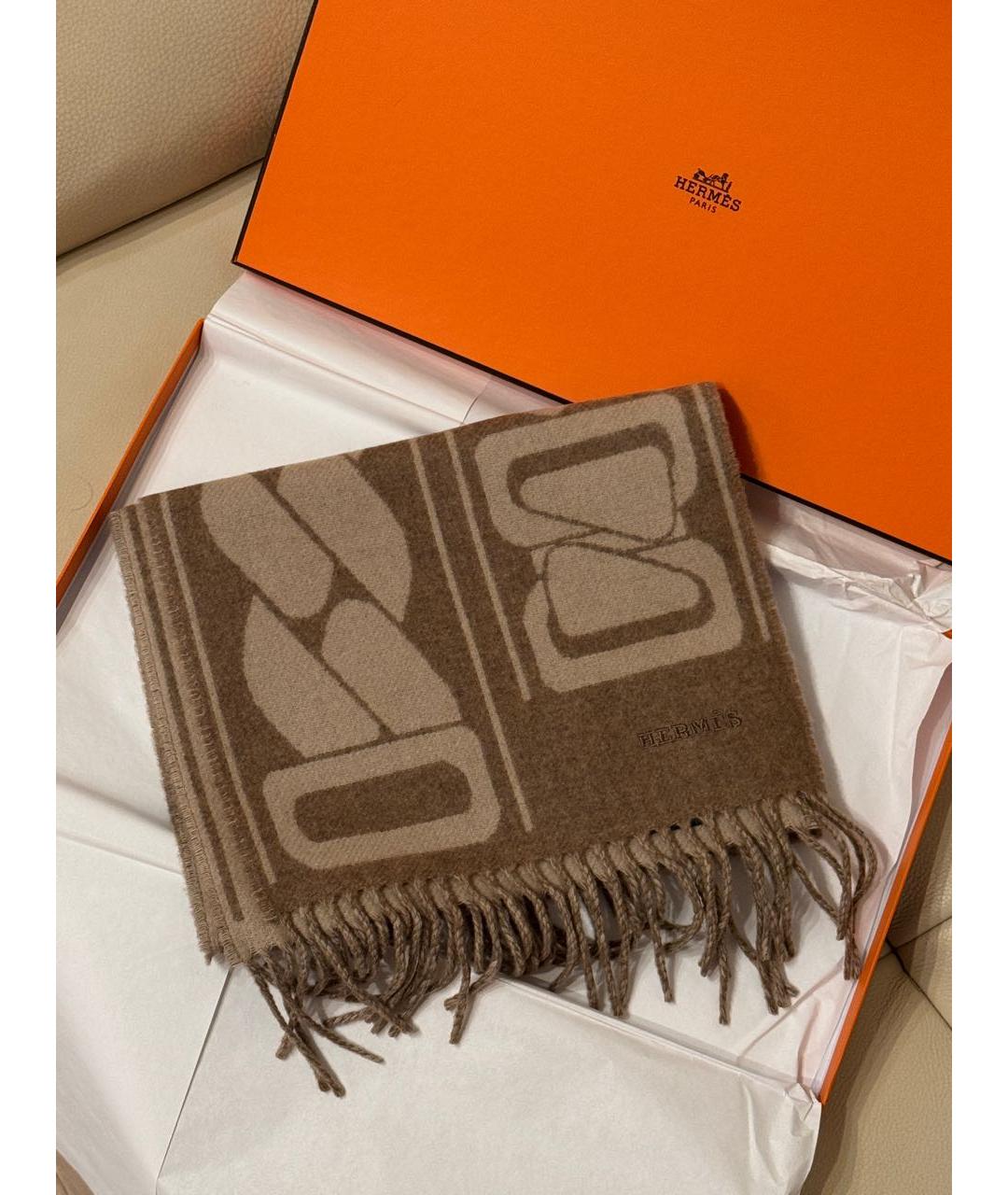 HERMES Коричневый кашемировый шарф, фото 3