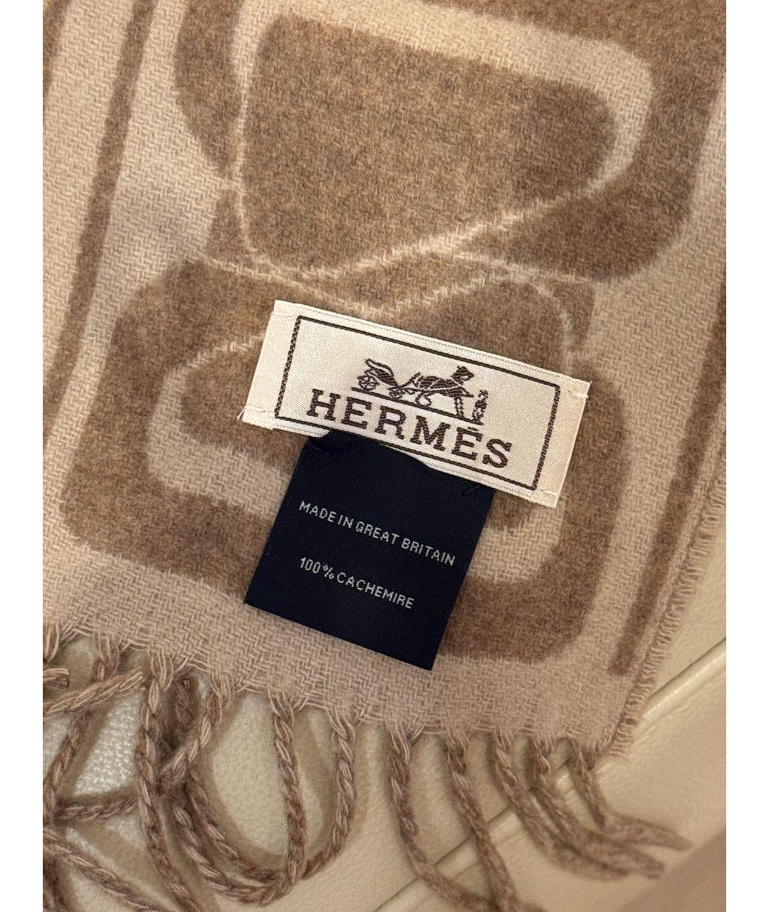 HERMES Коричневый кашемировый шарф, фото 7