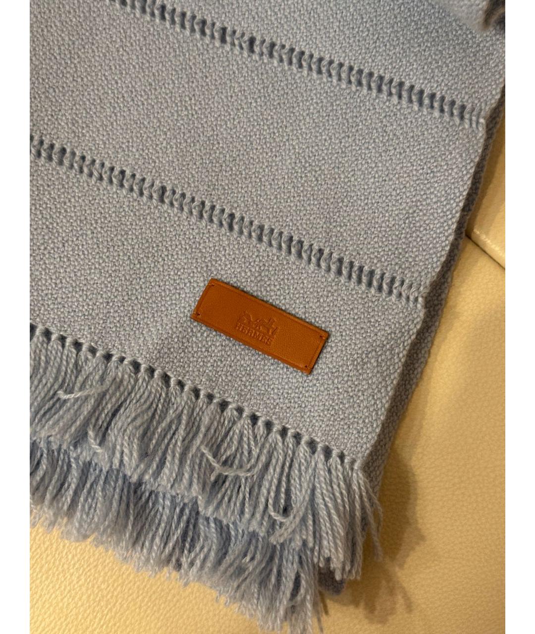 HERMES Голубой кашемировый шарф, фото 4