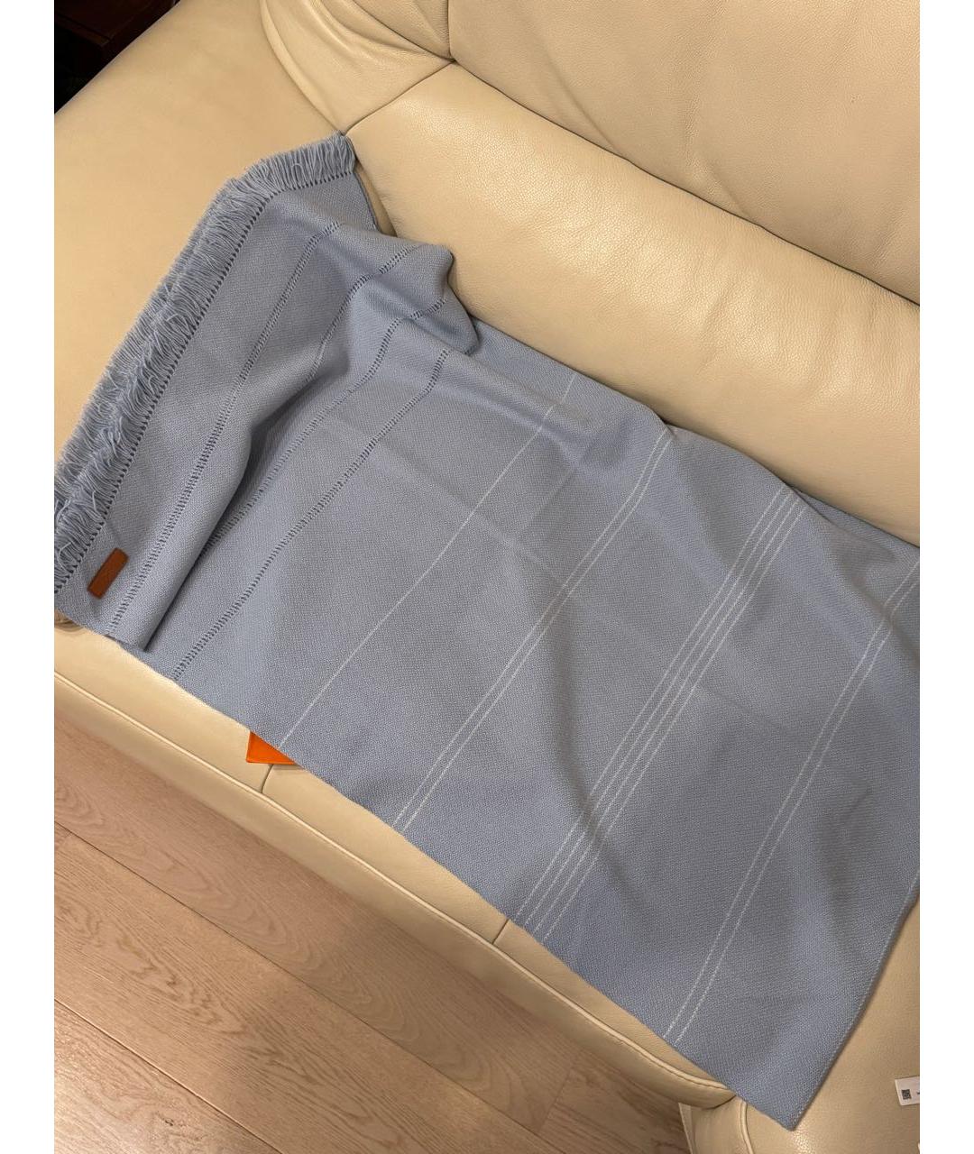 HERMES Голубой кашемировый шарф, фото 5