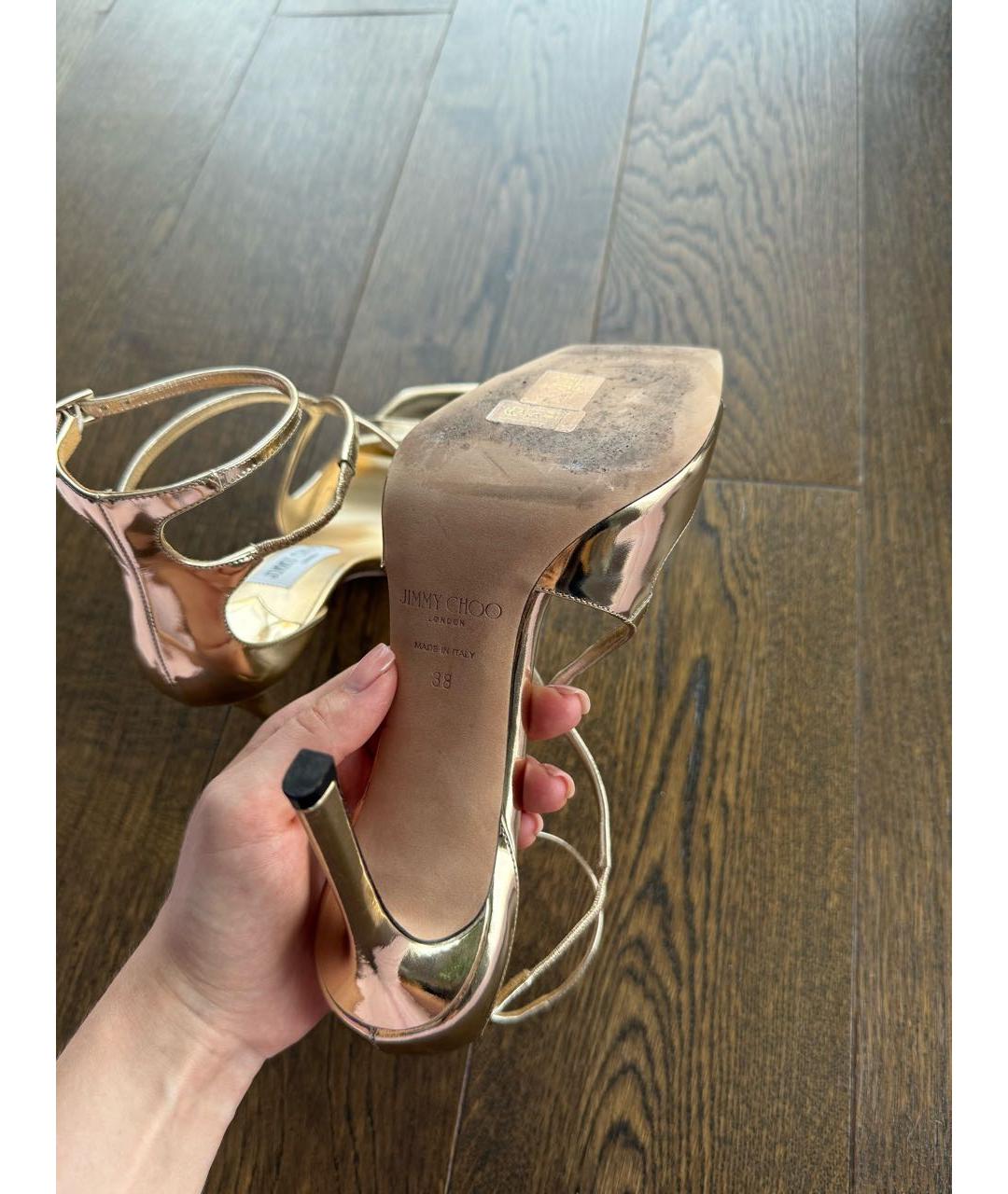JIMMY CHOO Золотые босоножки, фото 5