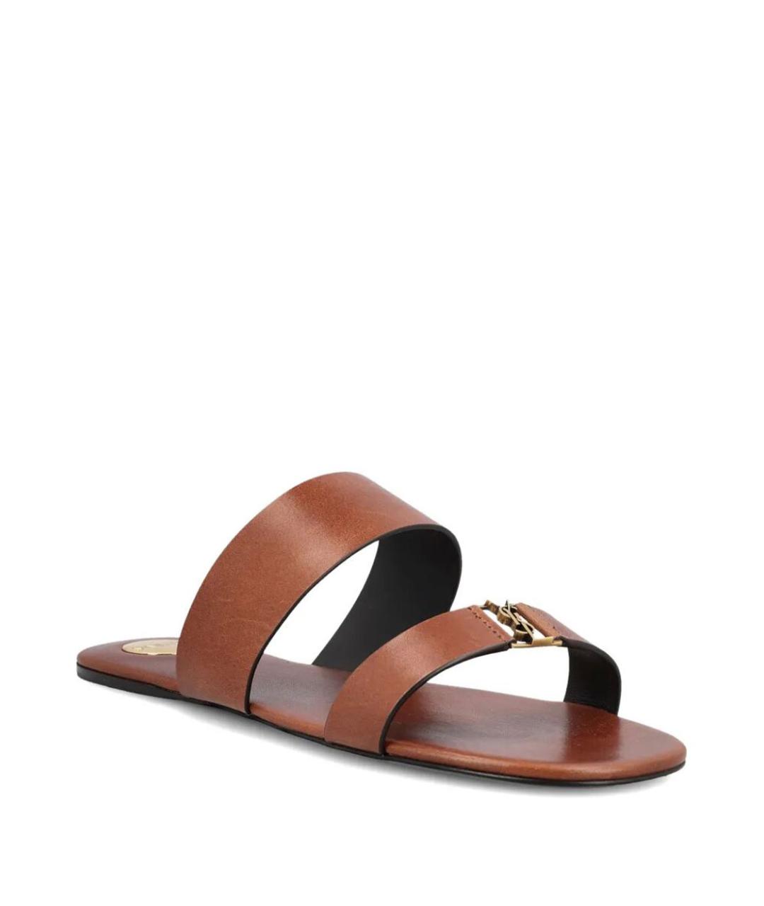 SAINT LAURENT Коричневые кожаные сандалии, фото 2