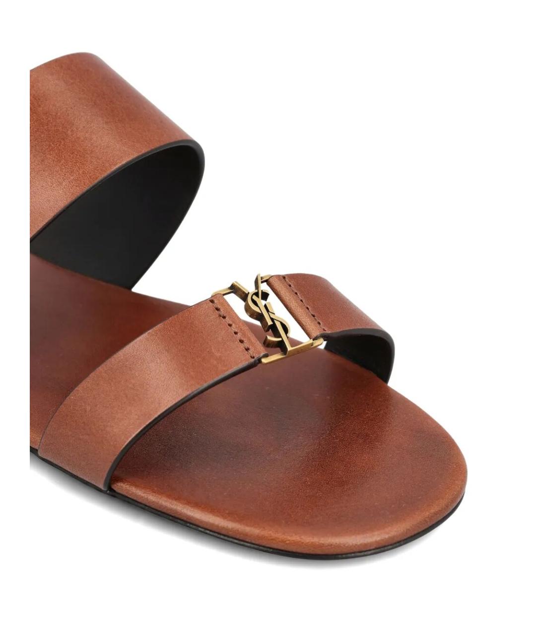 SAINT LAURENT Коричневые кожаные сандалии, фото 4