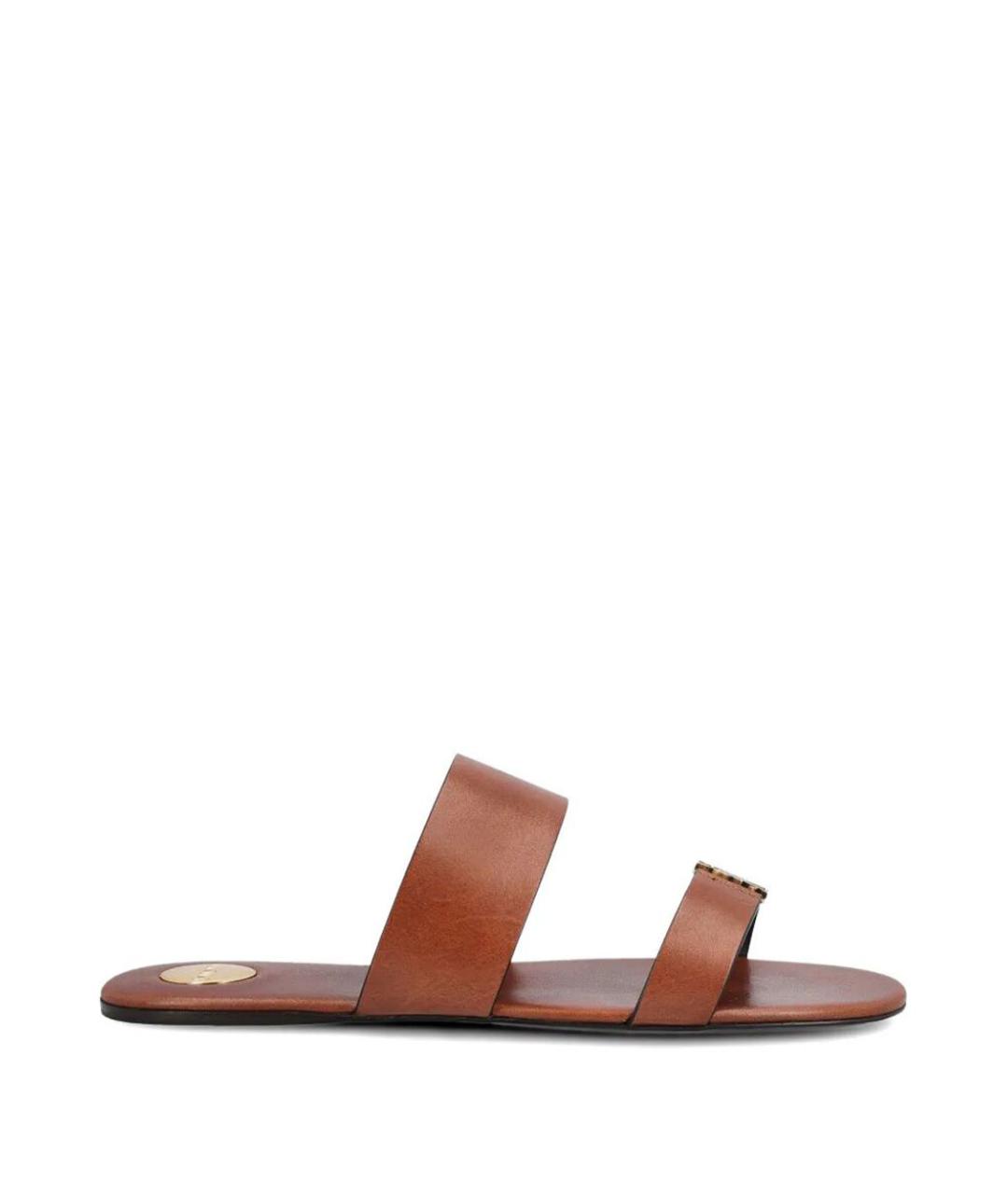 SAINT LAURENT Коричневые кожаные сандалии, фото 1
