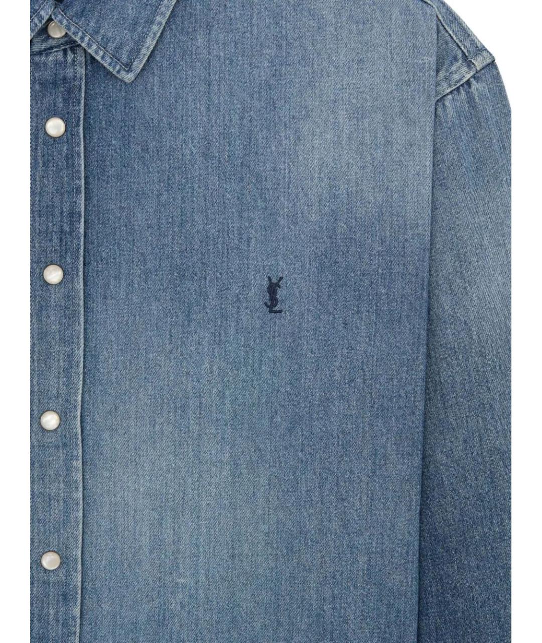 SAINT LAURENT Синяя хлопковая кэжуал рубашка, фото 3