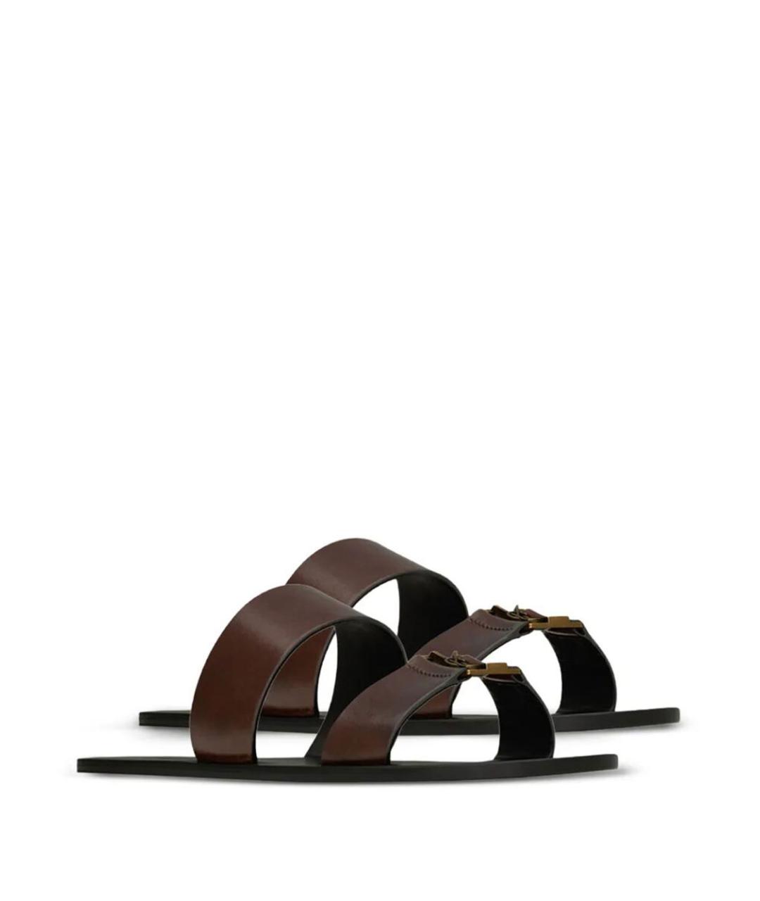 SAINT LAURENT Коричневые кожаные сандалии, фото 3