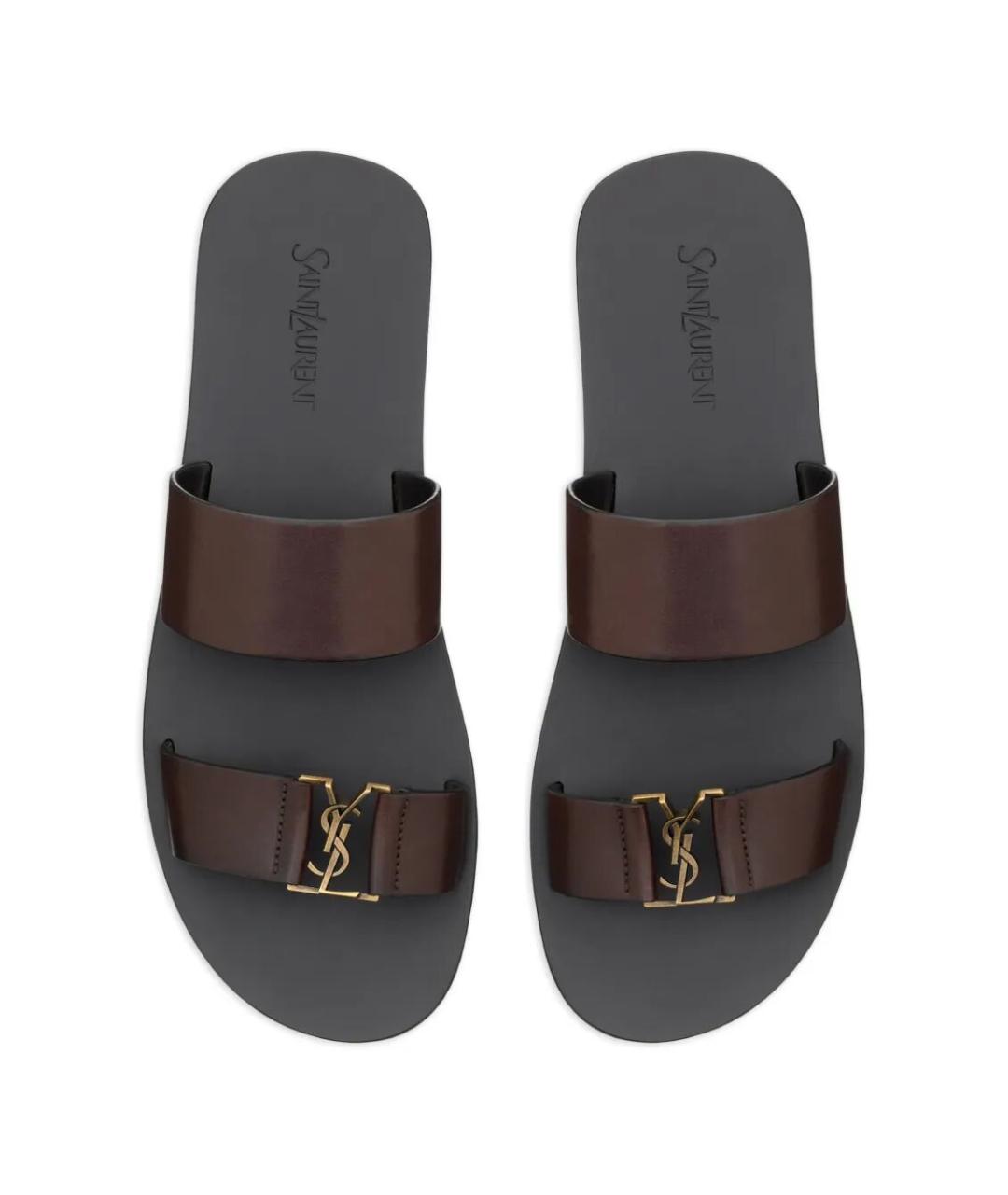 SAINT LAURENT Коричневые кожаные сандалии, фото 2