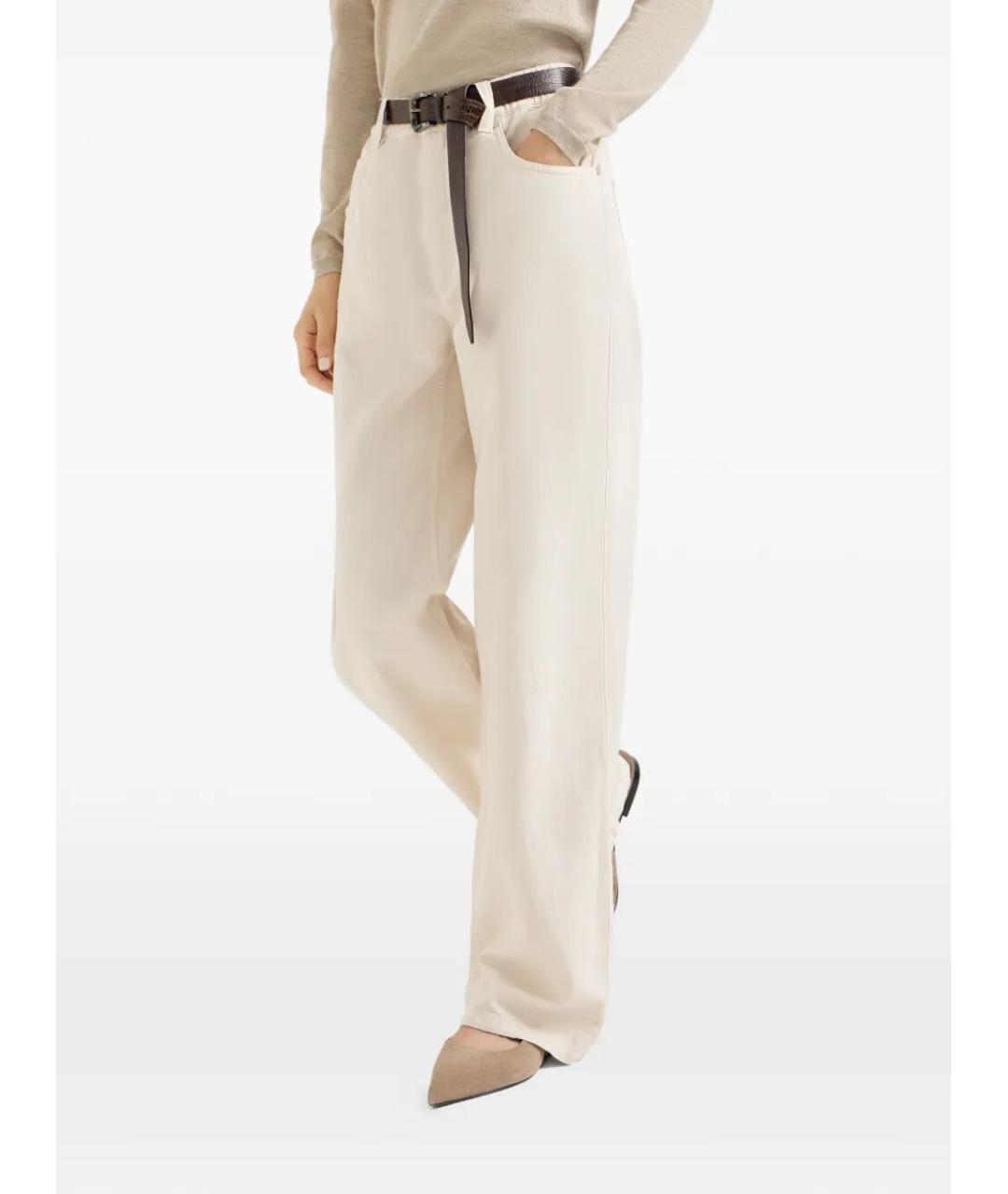 BRUNELLO CUCINELLI Бежевые хлопко-леновые прямые джинсы, фото 3