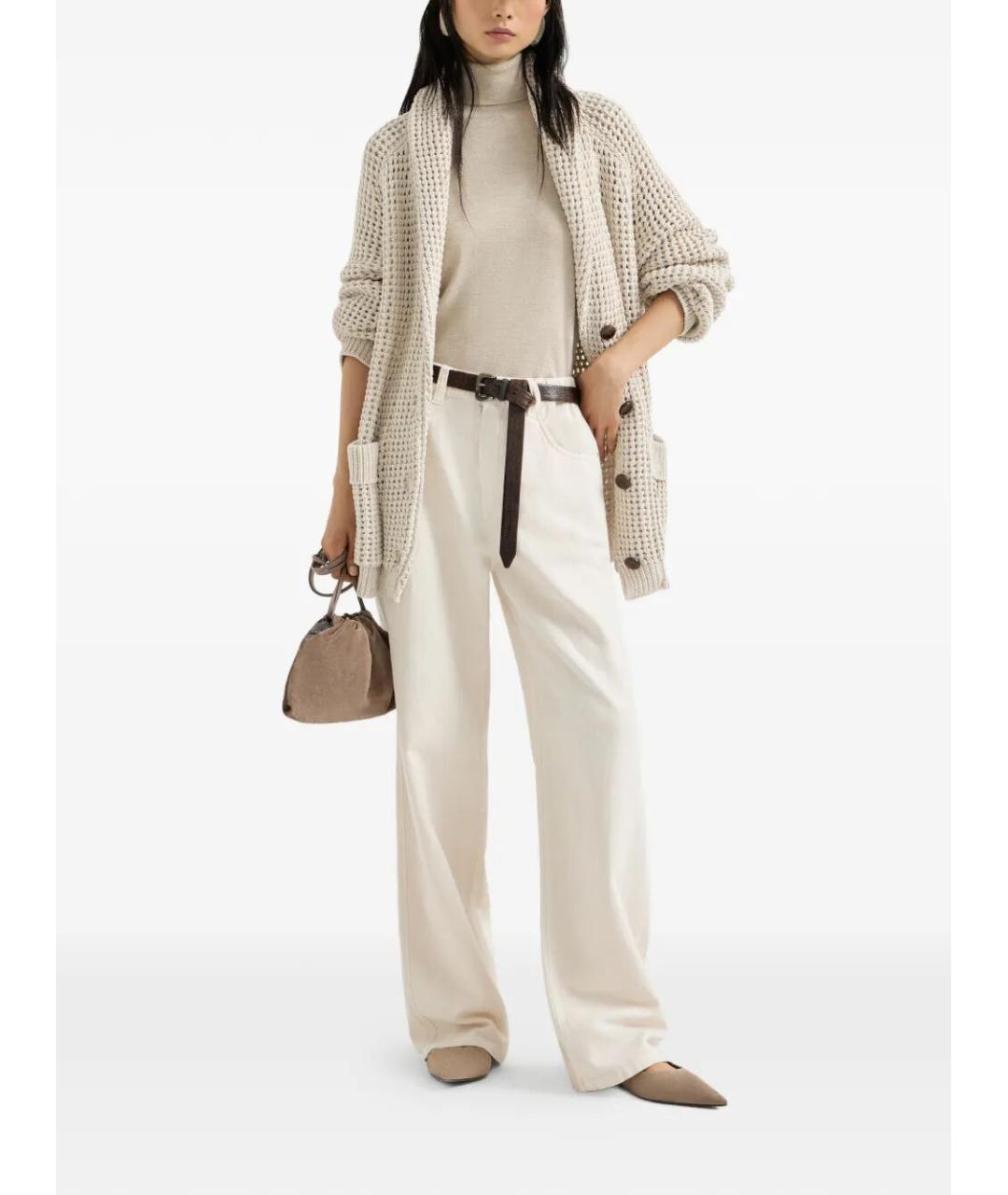 BRUNELLO CUCINELLI Бежевые хлопко-леновые прямые джинсы, фото 2