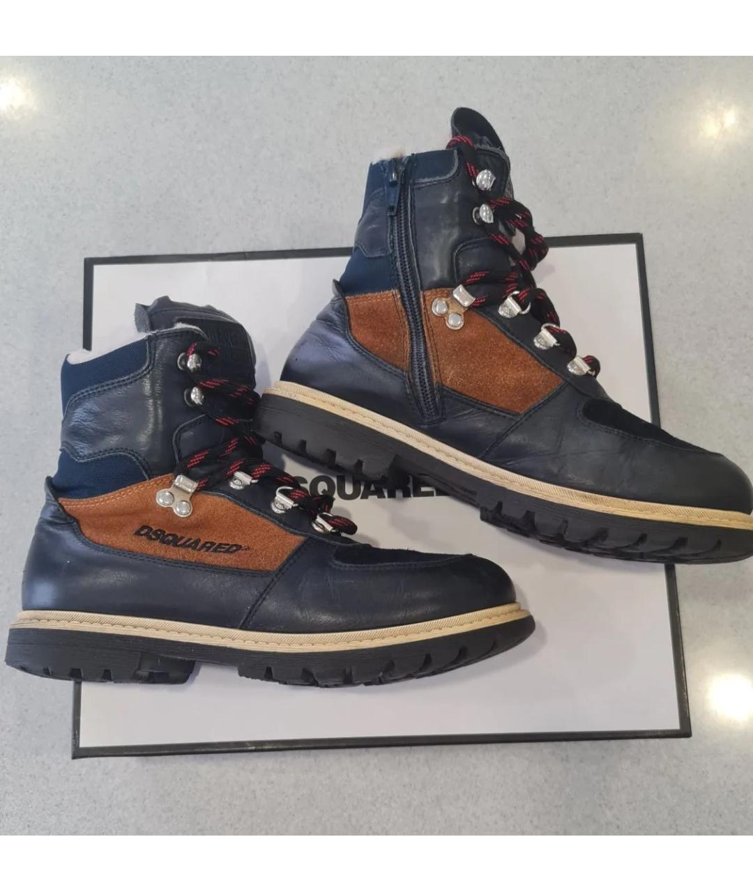 DSQUARED2 Синие кожаные ботинки, фото 7