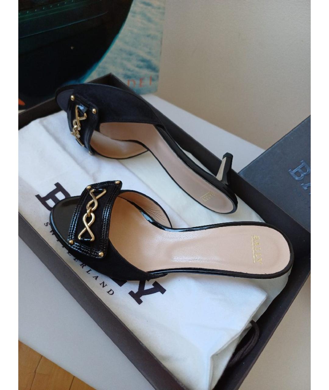 BALLY Черные нубуковые мюли, фото 3