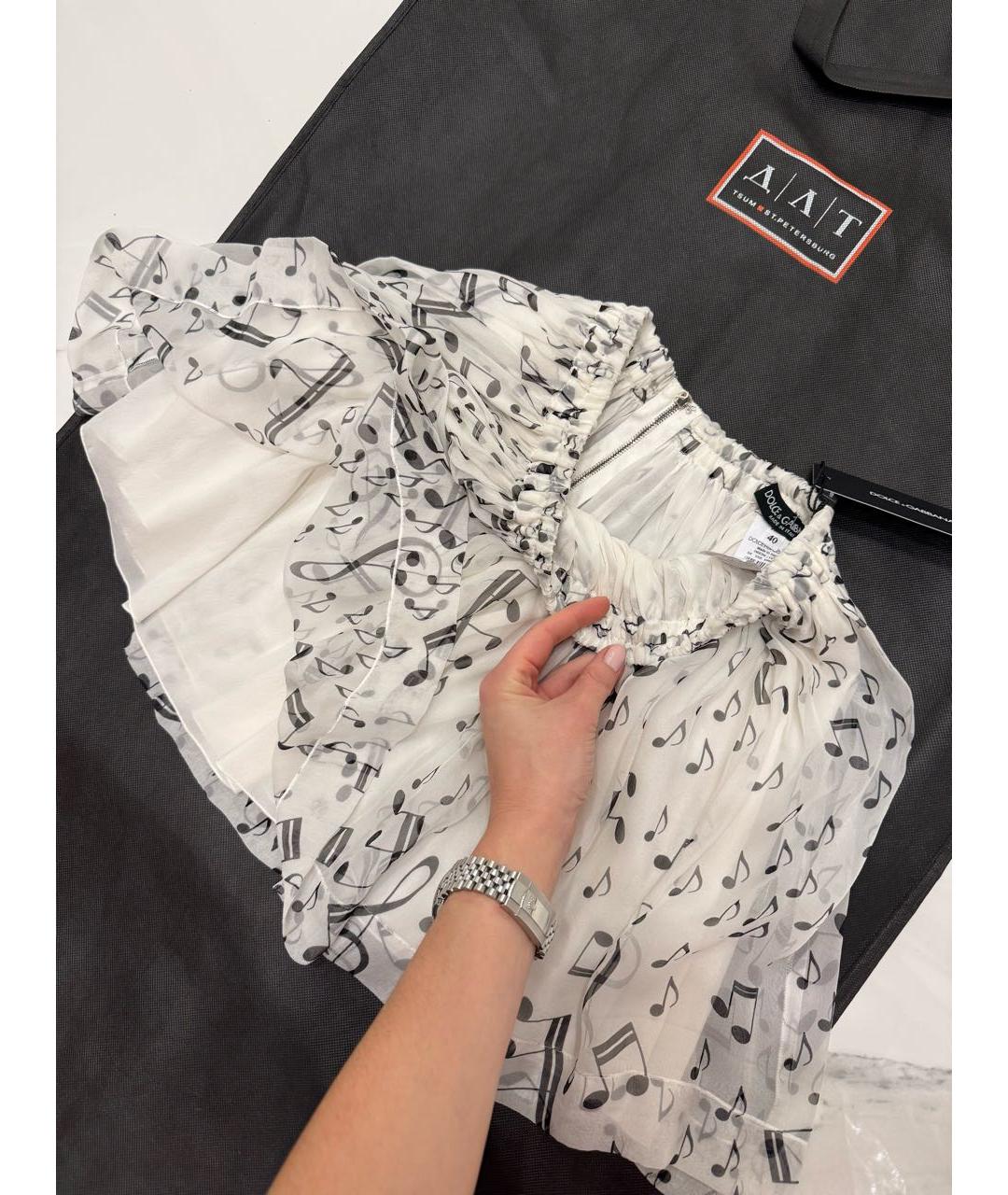 DOLCE&GABBANA Белая шелковая юбка мини, фото 4