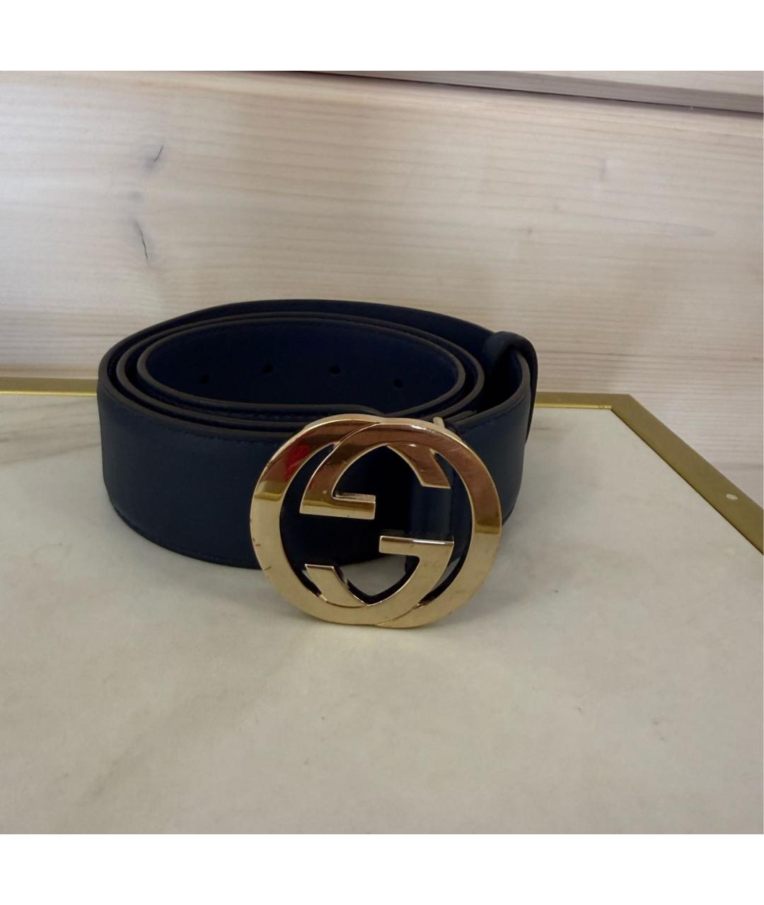 GUCCI Темно-синий кожаный ремень, фото 4