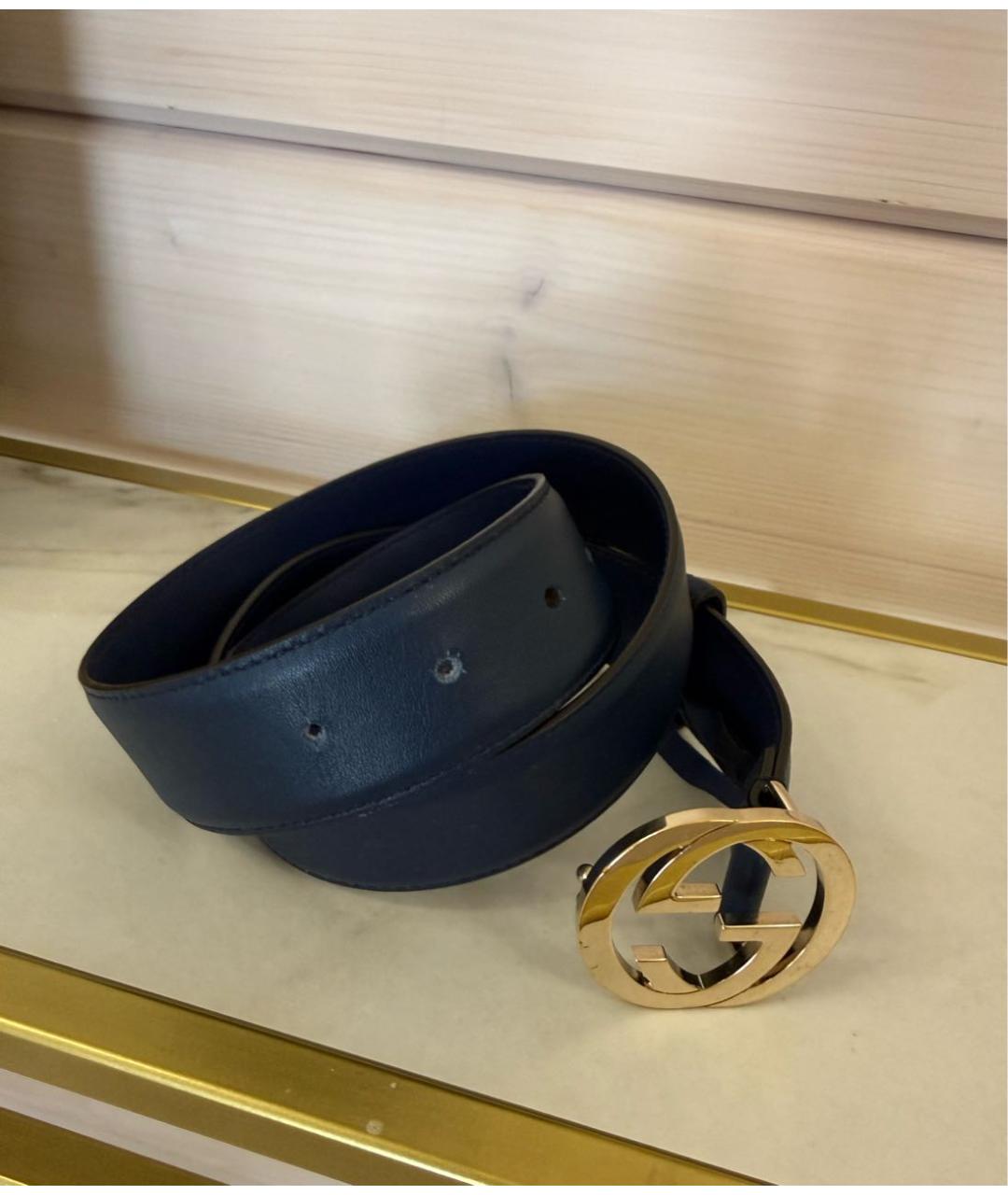 GUCCI Темно-синий кожаный ремень, фото 2