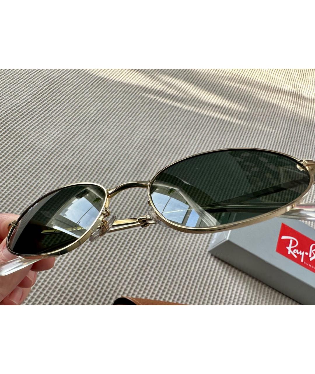 RAY BAN Золотые металлические солнцезащитные очки, фото 3