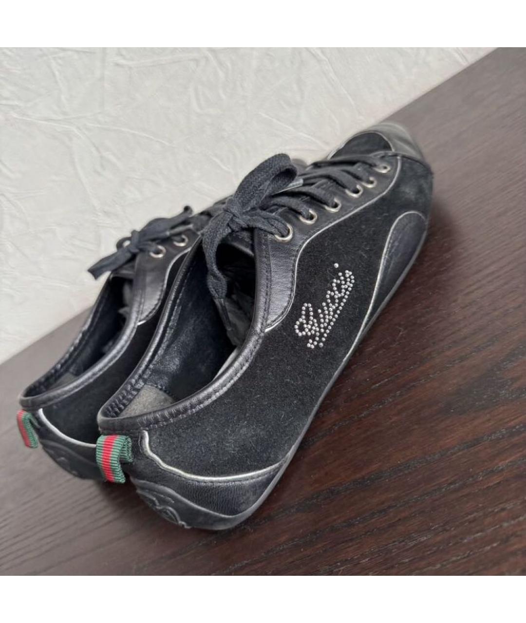 GUCCI Черные кожаные кеды, фото 4