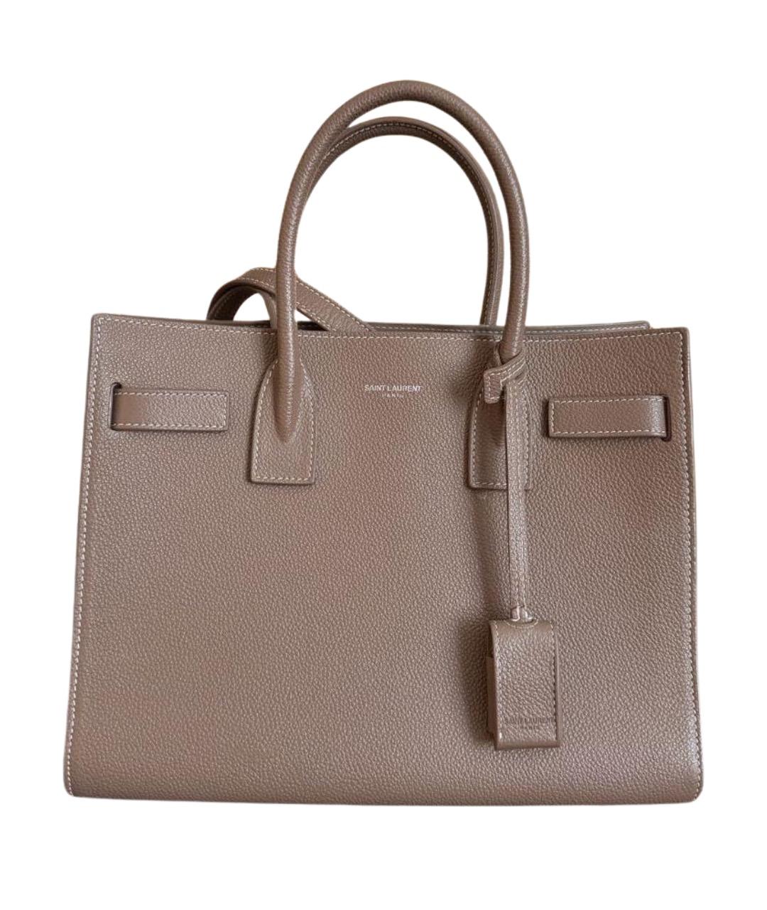SAINT LAURENT Коричневая кожаная сумка с короткими ручками, фото 1