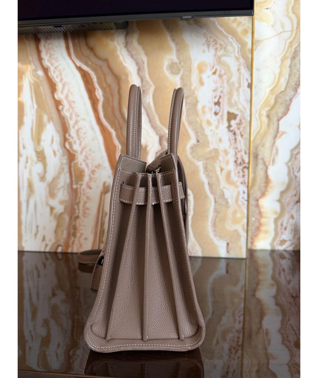 SAINT LAURENT Коричневая кожаная сумка с короткими ручками, фото 5