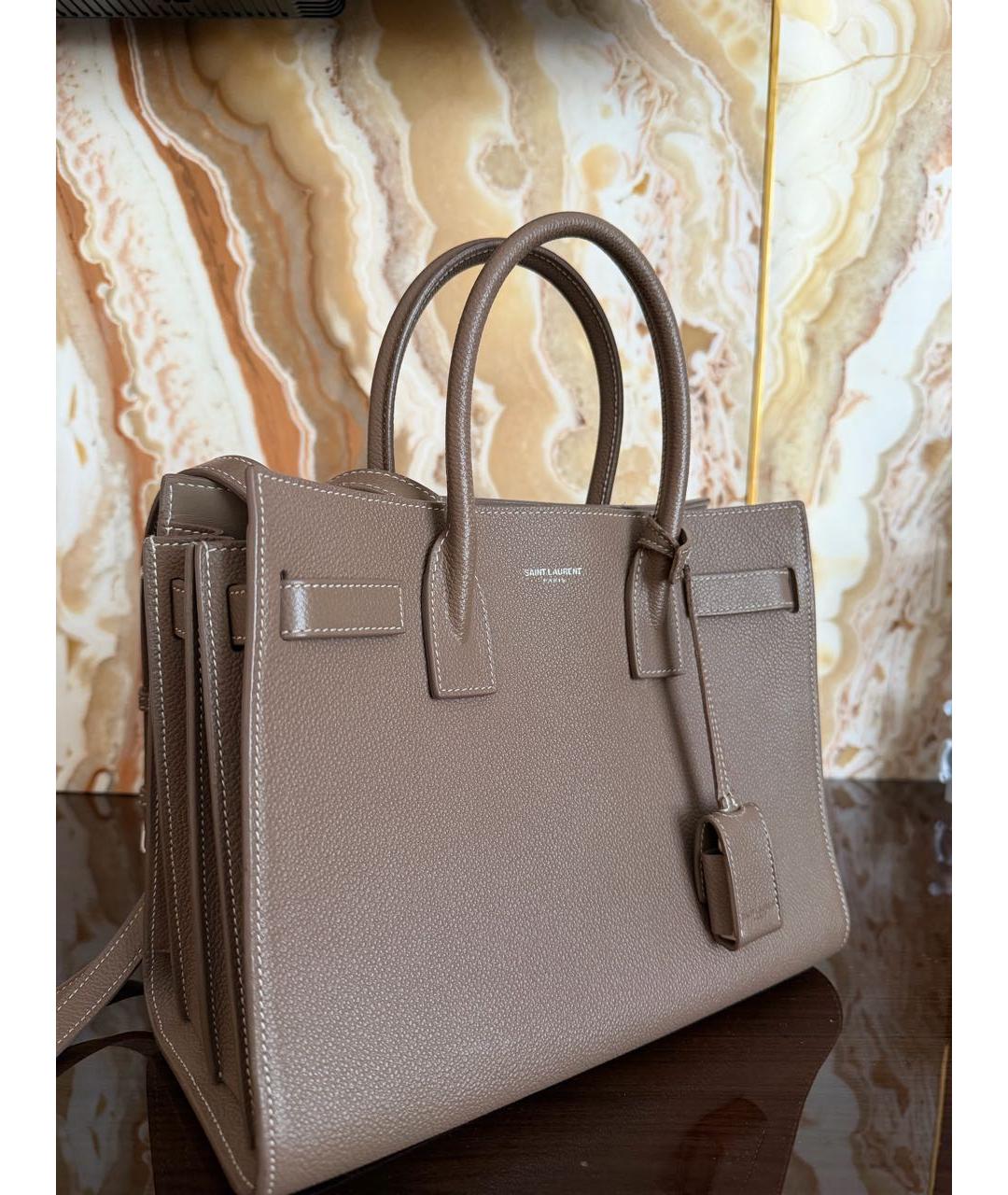 SAINT LAURENT Коричневая кожаная сумка с короткими ручками, фото 2