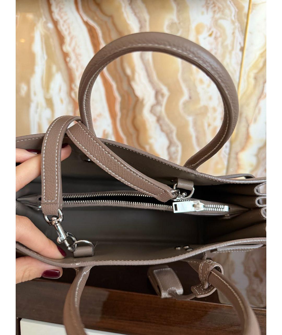 SAINT LAURENT Коричневая кожаная сумка с короткими ручками, фото 4